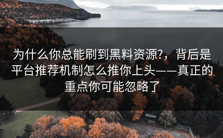 为什么你总能刷到黑料资源?，背后是平台推荐机制怎么推你上头——真正的重点你可能忽略了