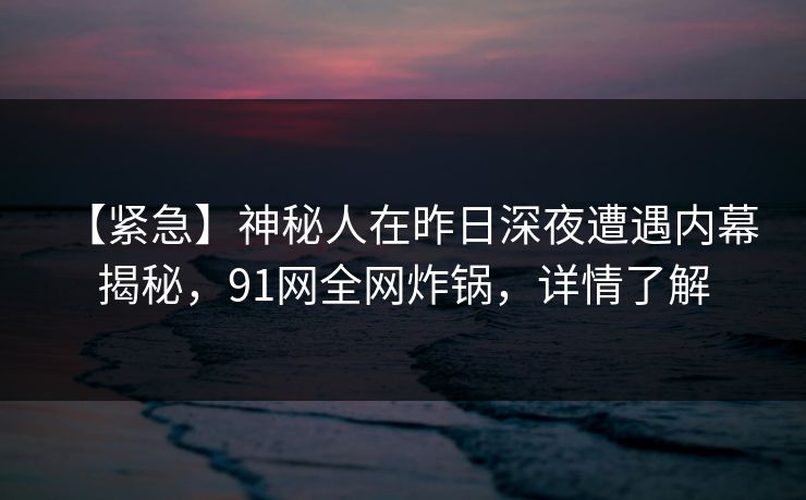 【紧急】神秘人在昨日深夜遭遇内幕 揭秘,91网全网炸锅,详情了解 【紧急】神秘人在昨日深夜遭遇内幕 揭秘,91网全网炸锅,详情了解