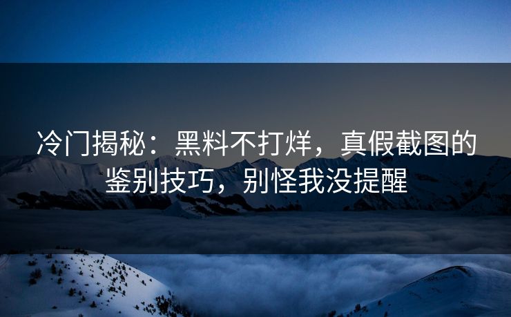 冷门揭秘：黑料不打烊，真假截图的鉴别技巧，别怪我没提醒