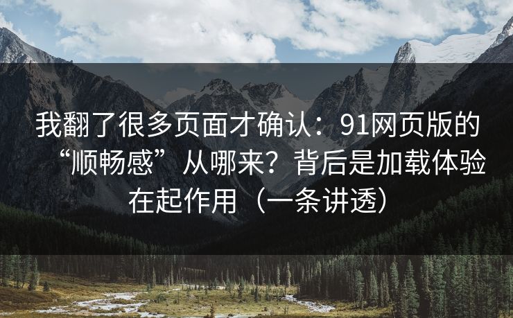 我翻了很多页面才确认：91网页版的“顺畅感”从哪来？背后是加载体验在起作用（一条讲透）